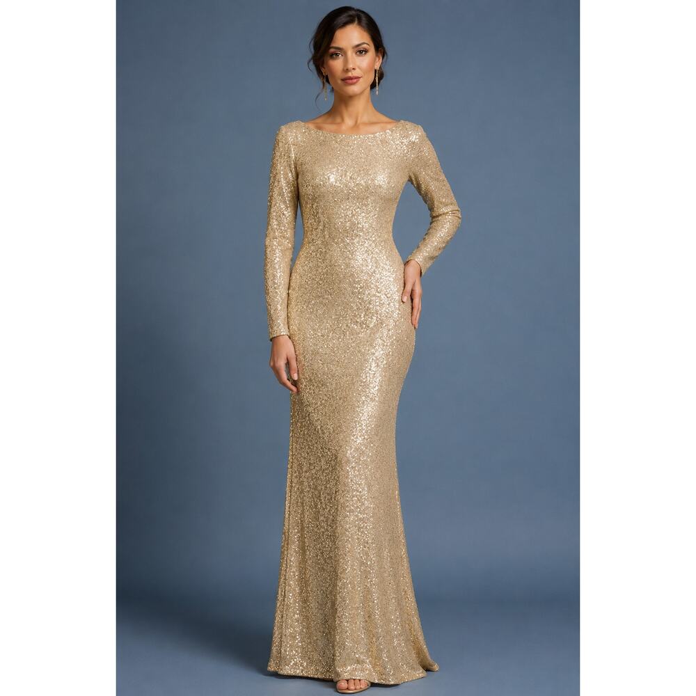 Sorella Vita 8848 Gold Sequin Long Sleeve Bridesmaid Dress NWT Size 12